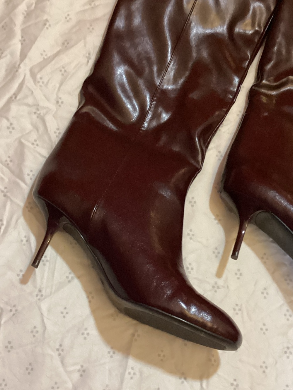 Zara Burgundy Leather Knee-High Heeled Boots